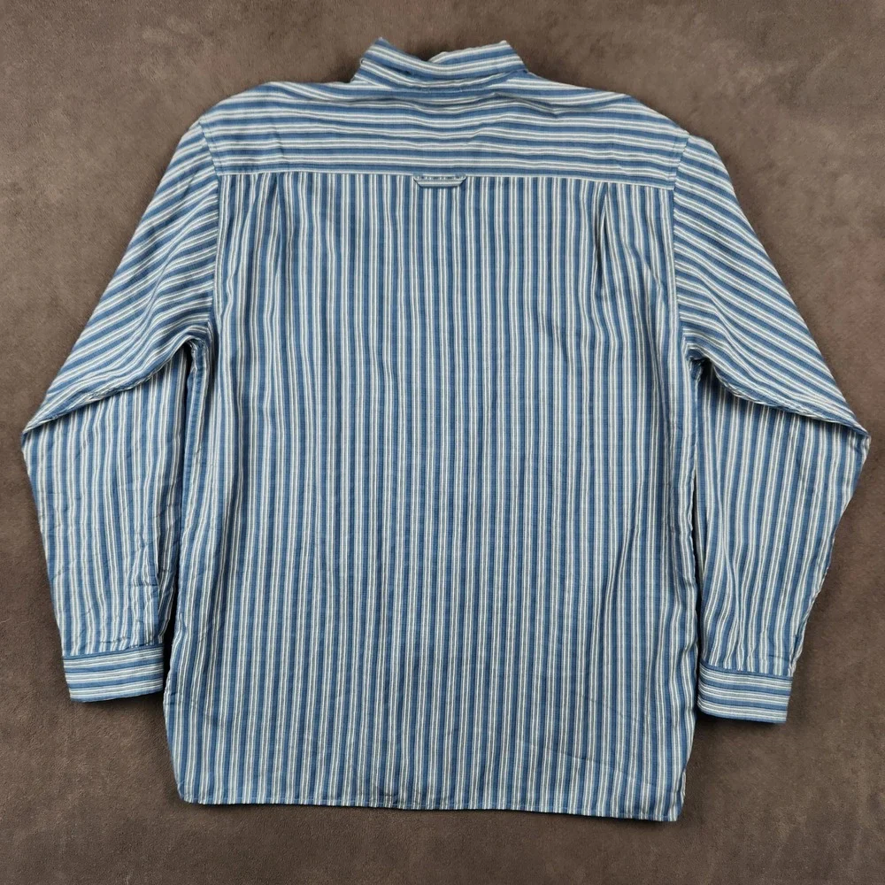 The North Face Shirt Mens XL Blue Striped Roll Tab Sleeve Button Up Modal Hiking